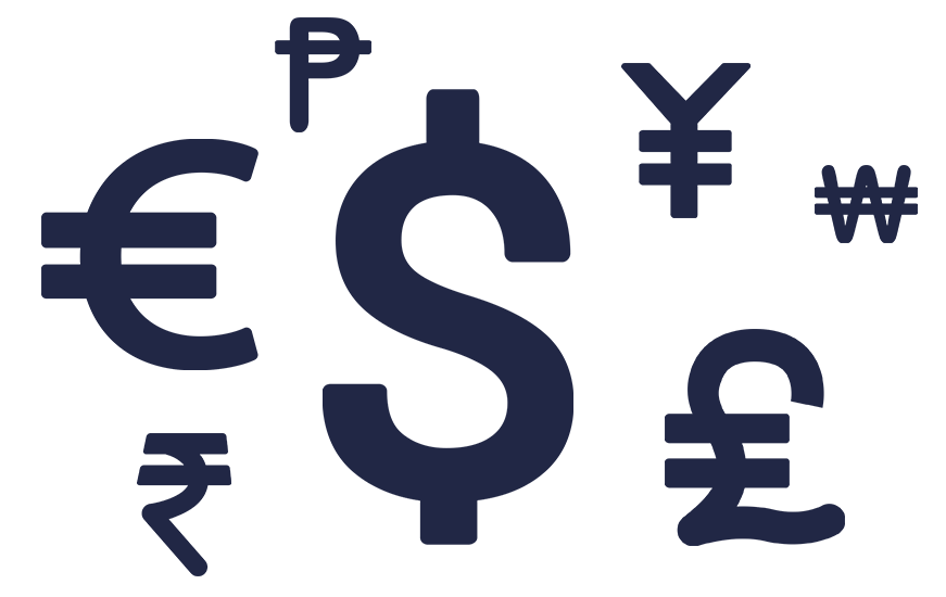 symbols of some of the currencies sold by Travlex
