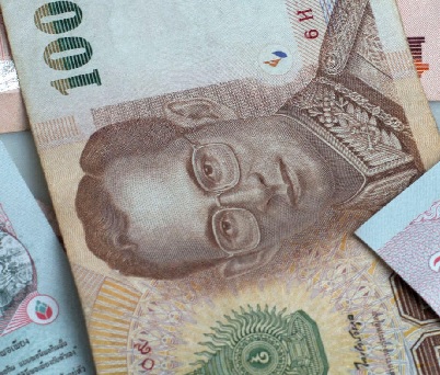 thai baht bank note close up