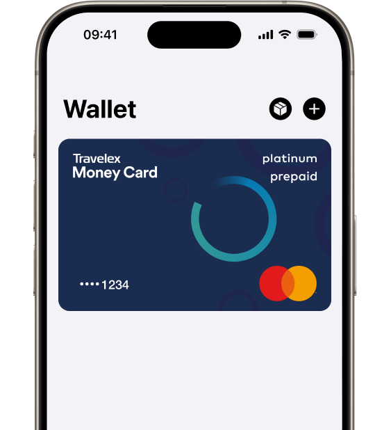 iPhone and the Apple Pay app with a Travelex Money Card already added