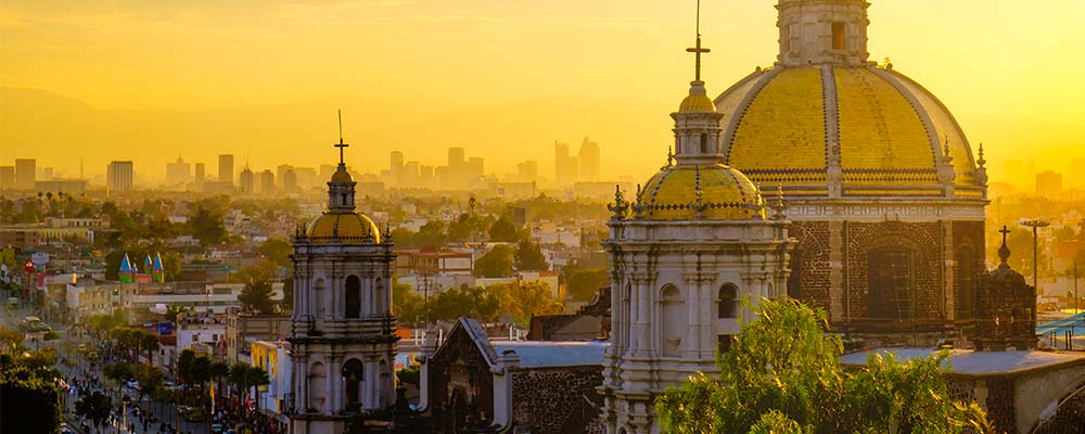 Mexico city skyline sunset
