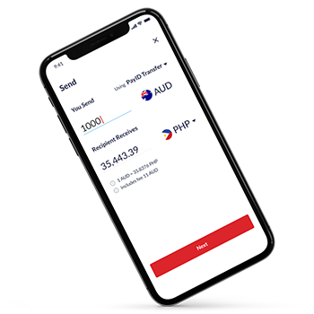 Screenshot of the Travelex International Money App